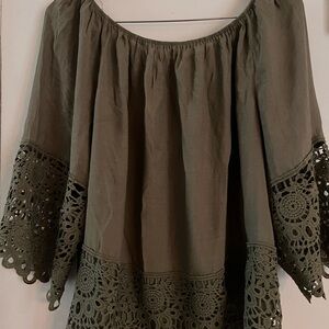 Green Embellished 3/4 Sleeve Relaxed Blouse